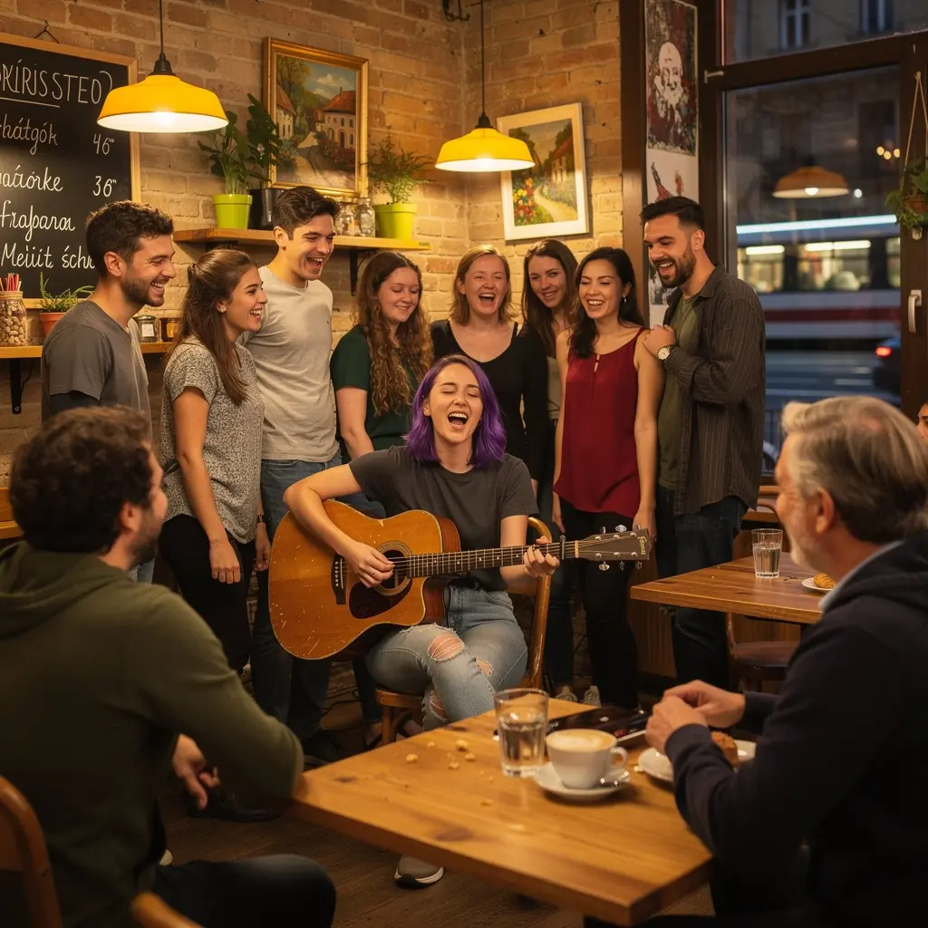 Énekes diákok gyakorlása színpadon, miközben lélegzetvételi technikákat tanulnak.